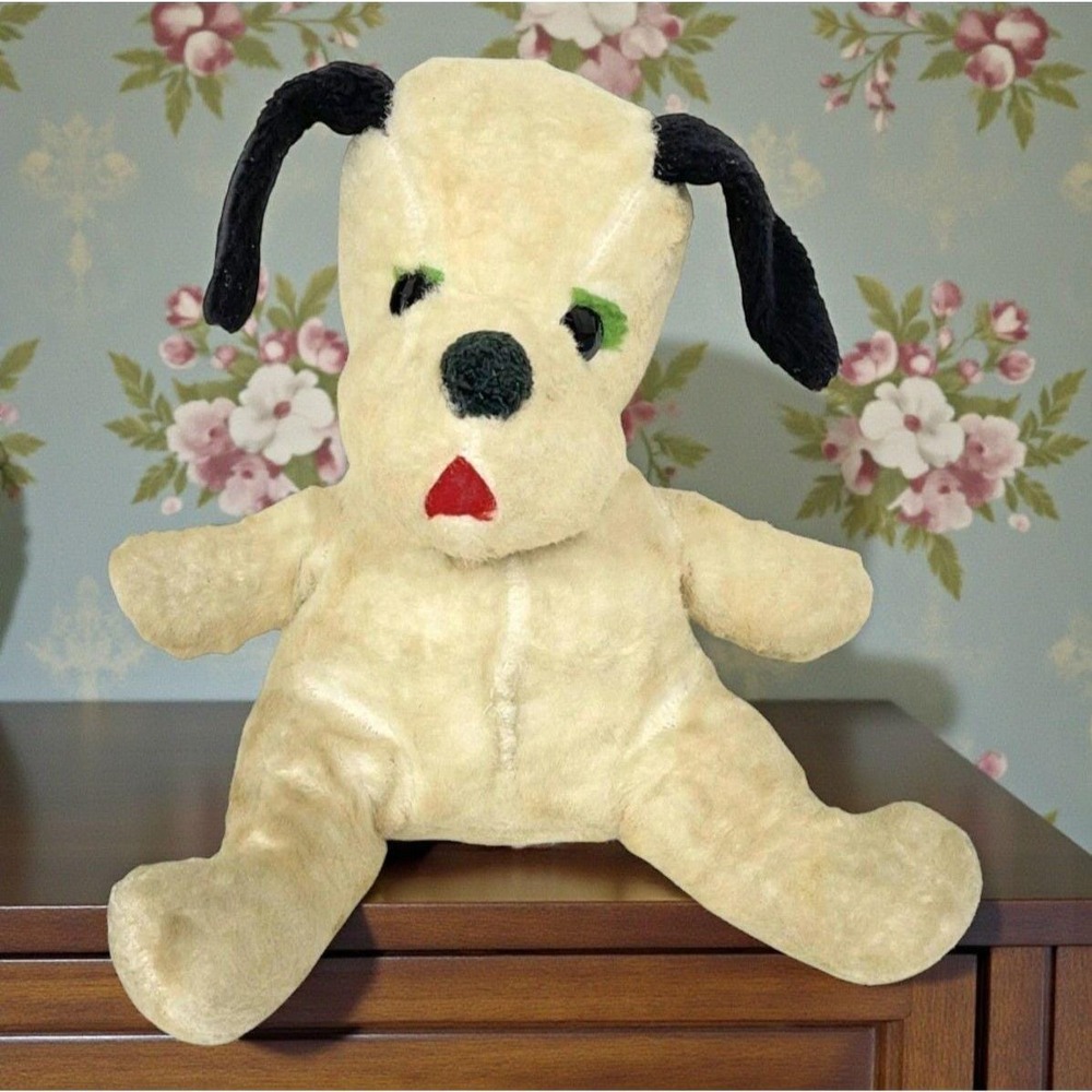 Mid Century Style Vintage Plush Dog Stuffed Animal Cream Tan Novelty Puppy Dog